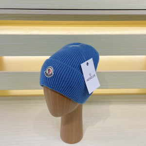Moncler Logo Patch Knitted Beanie Cashmere Wool Cap Hat Blue Moncler Logo Patch Knitted Beanie Cashmere Wool Cap Hat Blue