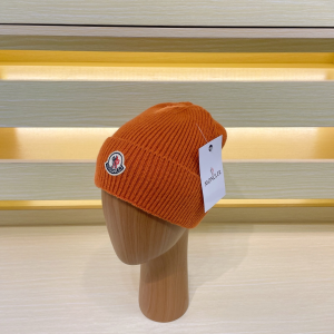 Moncler Logo Patch Knitted Beanie Cashmere Wool Cap Hat Orange Moncler Logo Patch Knitted Beanie Cashmere Wool Cap Hat Orange