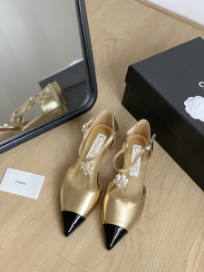 Chanel CC Gold Leather Shoes