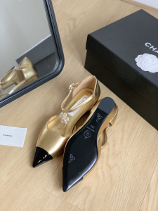 Chanel CC Gold Leather Shoes