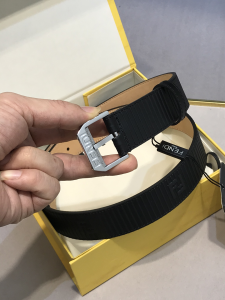 Fendi Metal Buckle Black Leather Belt