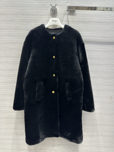 Prada Black Shearling Fur Coat