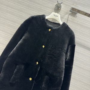 Prada Black Shearling Fur Coat