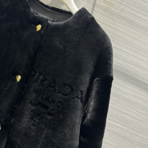 Prada Black Shearling Fur Coat