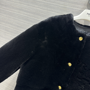 Prada Black Shearling Fur Coat