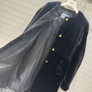 Prada Black Shearling Fur Coat