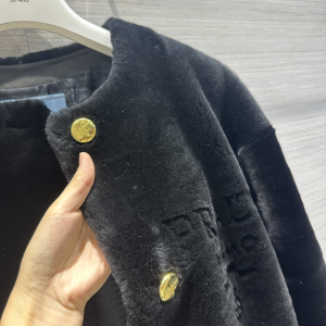 Prada Black Shearling Fur Coat