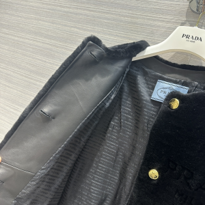 Prada Black Shearling Fur Coat