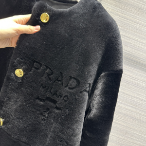 Prada Black Shearling Fur Coat