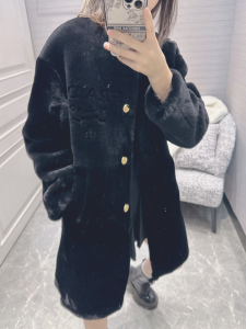 Prada Black Shearling Fur Coat