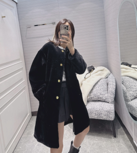 Prada Black Shearling Fur Coat