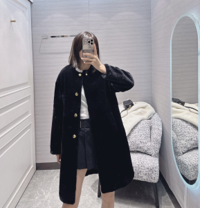 Prada Black Shearling Fur Coat