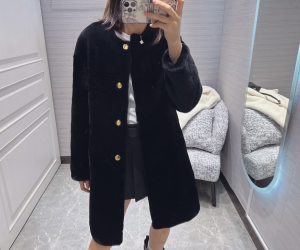 Prada Black Shearling Fur Coat