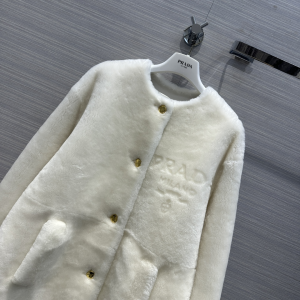 Prada White Shearling Fur Coat