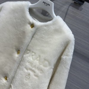 Prada White Shearling Fur Coat