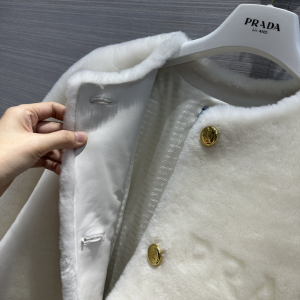 Prada White Shearling Fur Coat