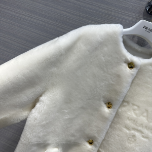 Prada White Shearling Fur Coat