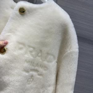Prada White Shearling Fur Coat