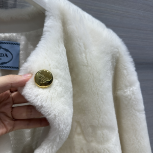Prada White Shearling Fur Coat