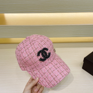 Chanel CC Logo Pink Tweed Baseball Cap Hat