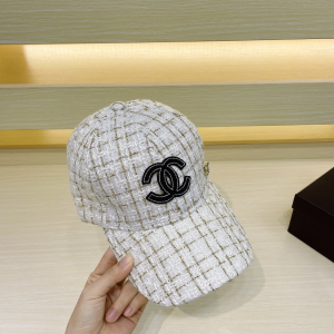 Chanel CC Logo White Tweed Baseball Cap Hat