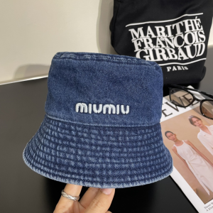 Miu Miu Blue Denim Canvas Bucket Hat