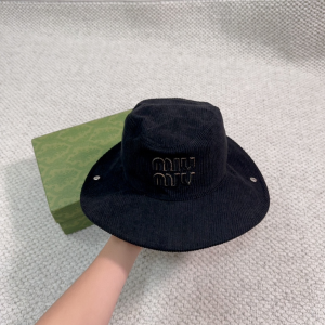 Miu Miu Logo Black Velvet Bucket Cap Hat