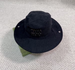 Miu Miu Logo Black Velvet Bucket Cap Hat