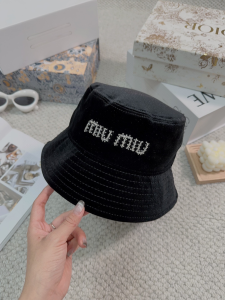 Miu Miu Logo Black Velvet Bucket Cap Hat