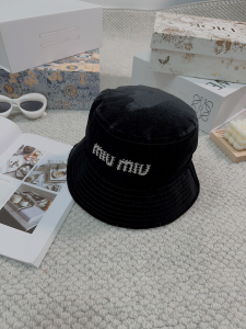 Miu Miu Logo Black Velvet Bucket Cap Hat