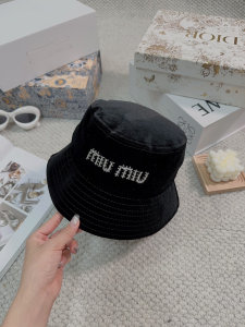 Miu Miu Logo Black Velvet Bucket Cap Hat