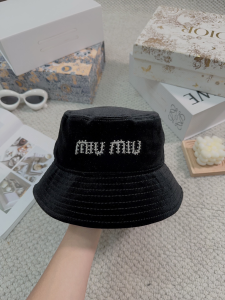 Miu Miu Logo Black Velvet Bucket Cap Hat