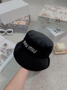 Miu Miu Logo Black Velvet Bucket Cap Hat