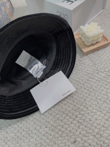 Miu Miu Logo Black Velvet Bucket Cap Hat