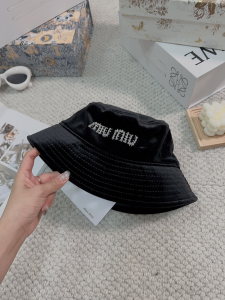 Miu Miu Logo Black Velvet Bucket Cap Hat
