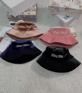 Miu Miu Logo Black Velvet Bucket Cap Hat