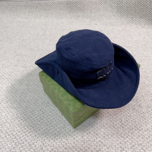 Miu Miu Logo Blue Velvet Bucket Cap Hat