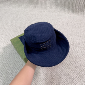 Miu Miu Logo Blue Velvet Bucket Cap Hat