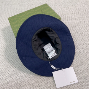 Miu Miu Logo Blue Velvet Bucket Cap Hat