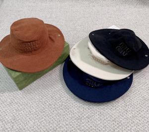 Miu Miu Logo Blue Velvet Bucket Cap Hat