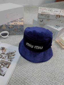 Miu Miu Logo Blue Velvet Bucket Cap Hat