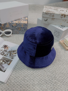 Miu Miu Logo Blue Velvet Bucket Cap Hat