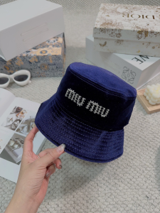 Miu Miu Logo Blue Velvet Bucket Cap Hat