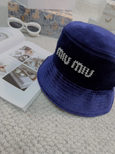 Miu Miu Logo Blue Velvet Bucket Cap Hat