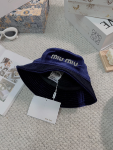 Miu Miu Logo Blue Velvet Bucket Cap Hat