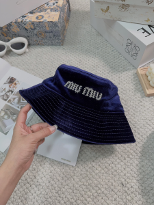 Miu Miu Logo Blue Velvet Bucket Cap Hat