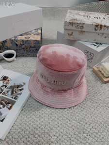 Miu Miu Logo Pink Velvet Bucket Cap Hat