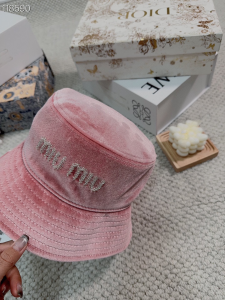 Miu Miu Logo Pink Velvet Bucket Cap Hat