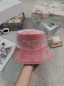 Miu Miu Logo Pink Velvet Bucket Cap Hat