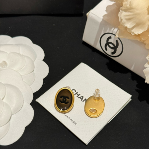 Chanel CC Logo Gold Oval Earrings